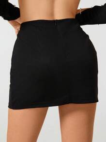 Woman in the Clouds Diamond Chain & Split Hem & Bodycon Skirt - Black - View 2