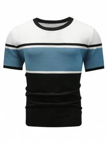 Manfinity Homme Men'S Round Neck Color Block Knitted Top , Vintage , Work , Color Block , Friends - Multicolor - View 3