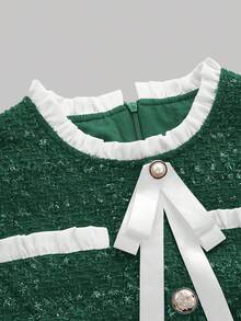 SHEIN Unity Women'S Frill Edge Button Decorated Dress - Dark Green - View 4