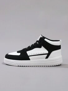 Men'S Athletic Shoes, Personalized Fashion High-Top Street Sneakers, Comfortable And Breathable - Black and White - View 5