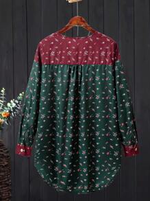 EMERY ROSE Plus Size Women'S Floral Print Raglan Sleeve Long Shirt - Multicolor - View 2