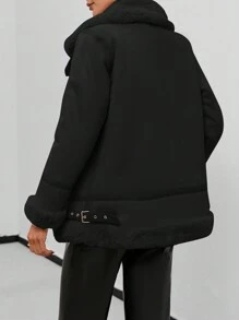 SHEIN Essnce Patchwork Zip Up Jacket - Black - View 2