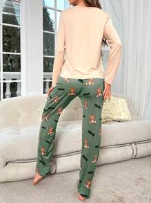 熊印花長袖t恤和長褲睡衣套裝 - 彩色 - 查看 2