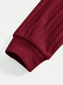 SHEIN Maternity Ribbed Dress With Ruffle Hem And Nursing Design - Red - View 3