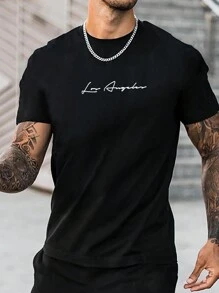 Manfinity Homme Men's Letter Print Short Sleeve T-Shirt And Shorts 2pcs/Set - Black - View 3