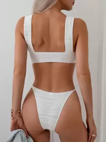 SHEIN Swim Conjunto de bikini de dos piezas de unicolor para la playa de verano - Blanco - Ver 2