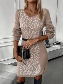 SHEIN LUNE Của phụ nữ Thon gọn Cổ chữ V Đầm Áo len - Nhiều màu - Xem 5