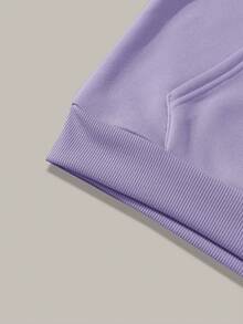 大码女式时尚袋鼠口袋字母印花卫衣 - 紫色 - 查看 5