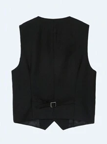 Classic Button-Front Vest For Tween Boys, Perfect For Back-To-School, Formal Occasions In Spring, Autumn And Winter - Black - View 2