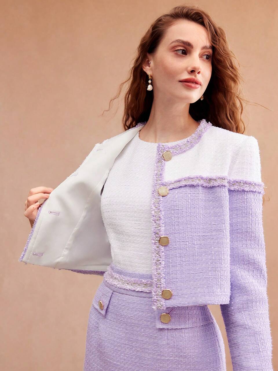 TWO TONE RAW TRIM TWEED OVERCOAT
