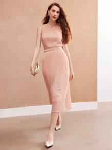 MOTF PREMIUM SOLID PLEATED HEM DRESS - Dusty Pink - View 2