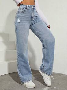 SHEIN Privé 修身直筒水洗牛仔褲