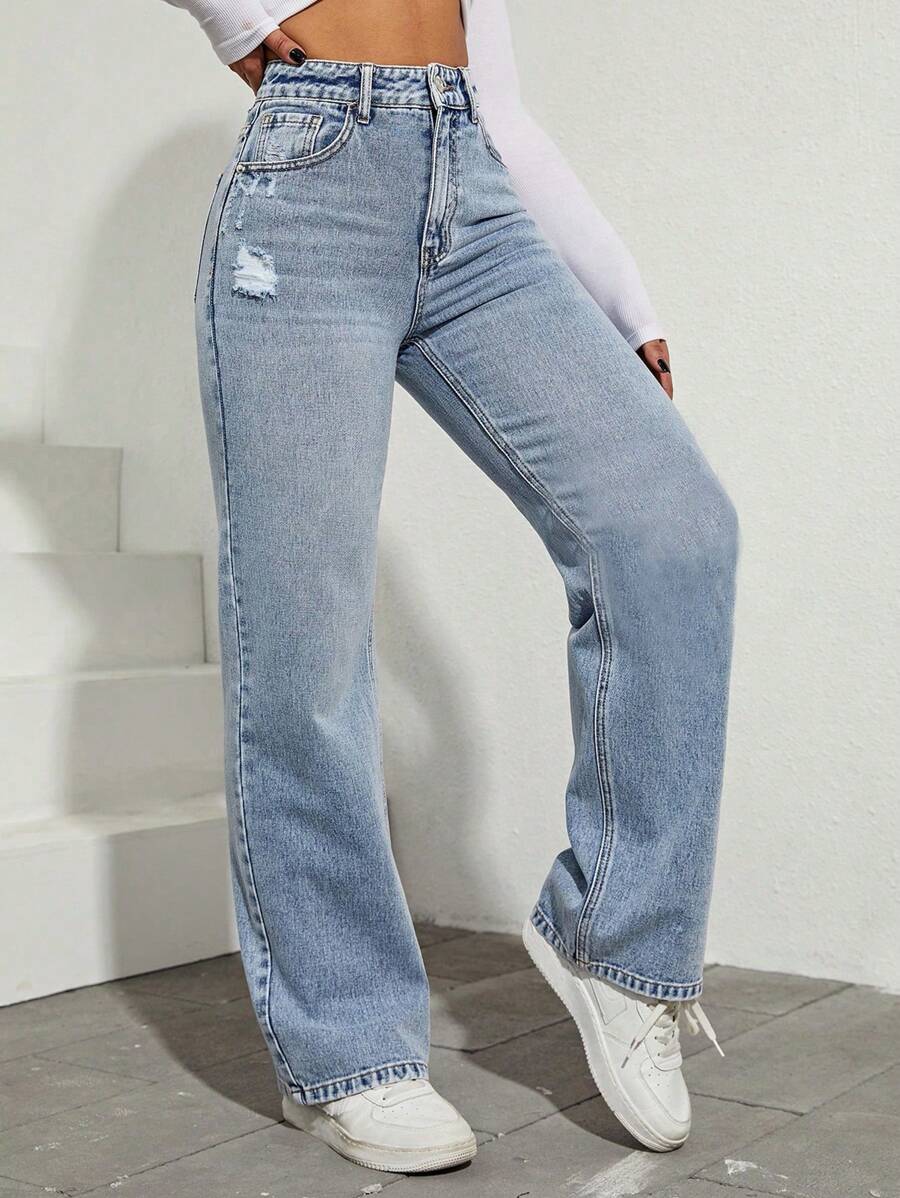 SHEIN Privé 修身直筒水洗牛仔褲