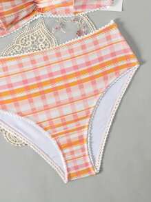 SHEIN Swim Ladies' Plaid Bikini Set Summer Beach - Orange - View 4