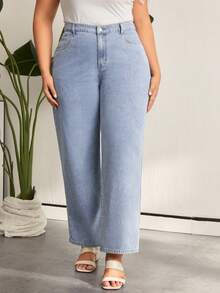 SHEIN LUNE Vaqueros Rectos De Talla Grande - Lavado ligero - Ver 4