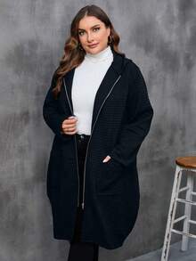 SHEIN LUNE Plus Size Solid Colored Hooded Coat - Royal Blue - View 6