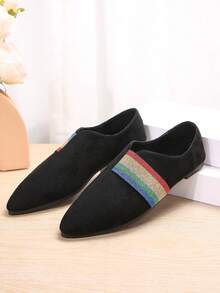 Women's Fashionable And Comfortable Elastic Band Decorated Pointed Toe Soft Soled Flat Shoes In Popular Colors - Black - View 4