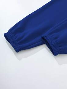 SHEIN EZwear Women's Drawstring Hoodie And Sweatpants Two-Piece Set - Blue - View 3