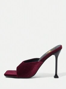 Women's Fashion Wine Red Square Toe Suede Stiletto High Heels - Burgundy - View 3