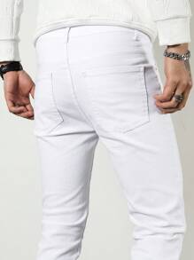 Manfinity Homme Nam Cotton Rách Sờn Skinny Jeans Slim Fit Dài Jean Hàng Hóa Đồng Bằng Toàn Màu Trắng Đi Chơi Thời Phục Hưng Bạn Bè - trắng - Xem 7