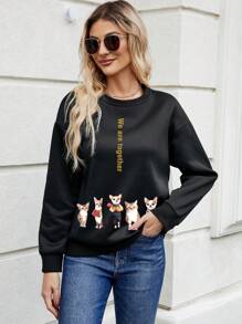 SHEIN LUNE 女性貓咪印花運動衫 - 黑色 - 查看 3
