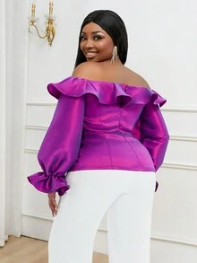 Tops Con Volantes Y Hombros Descubiertos Para Mujer De Talla Grande - Morado - Ver 2