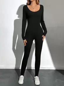 SHEIN Tall Women's Long Sleeve Bodycon Jumpsuit - Black - View 1