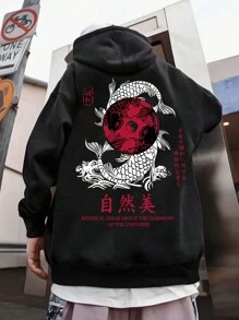 男士口號印花帽t恤 - 黑色 - 查看 1