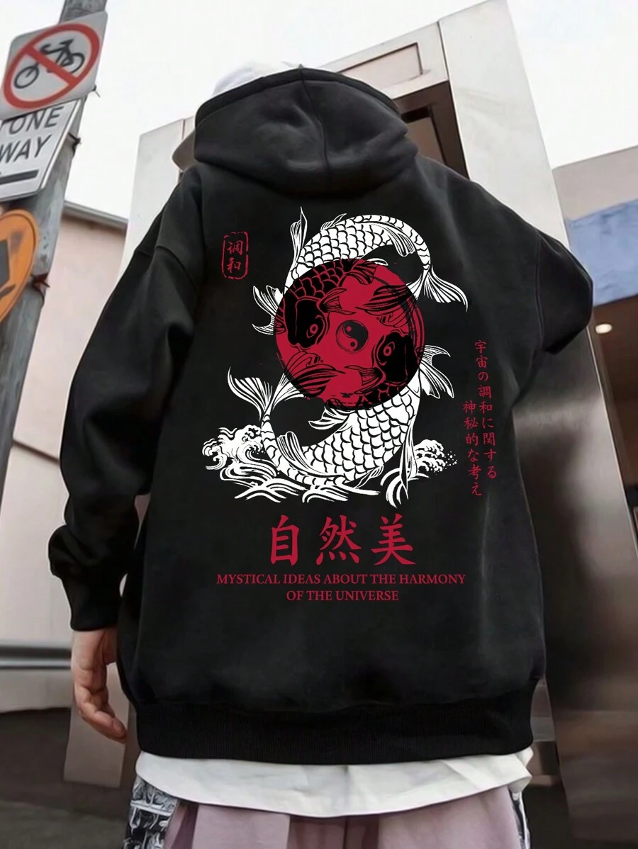 男士口號印花帽t恤 - 黑色 - 查看 1