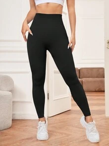 Yoga Basic 純色無縫運動打底褲 - 藍色 - 查看 5