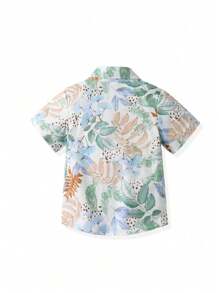 Young Boy Tropical Plant Printed Short Sleeve Casual Shirt For Vacation