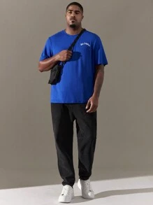 SHEIN Manfinity Homme 男士加大號字母印花短袖t恤 - 藍色 - 查看 6