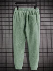 Manfinity RebelGame 男士鳥刺繡連帽加厚運動衫和運動長褲套裝 - 綠色 - 查看 6