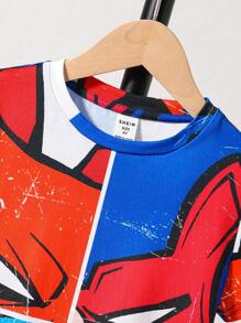 SHEIN Leap Crew Young Boy Comfortable Cartoon Character Print Short Sleeve T-Shirt - Multicolor - View 5