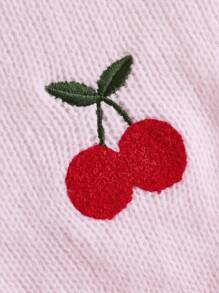 SHEIN Qutie Plus Size Fashionable Embroidered Cherry Cardigan - Pink - View 6