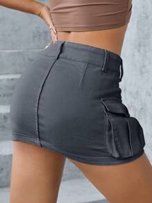 SHEIN ICON Eo thấp Tiện ích Váy Denim - Màu xám đen - Xem 2