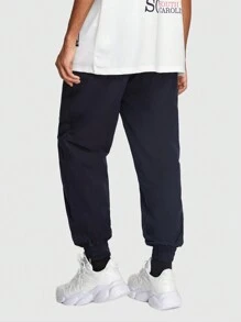 ROMWE MEN Prep 男款時尚抽繩翻邊褲,雙拉鍊設計,適合春夏 - 藏蓝色 - 查看 3