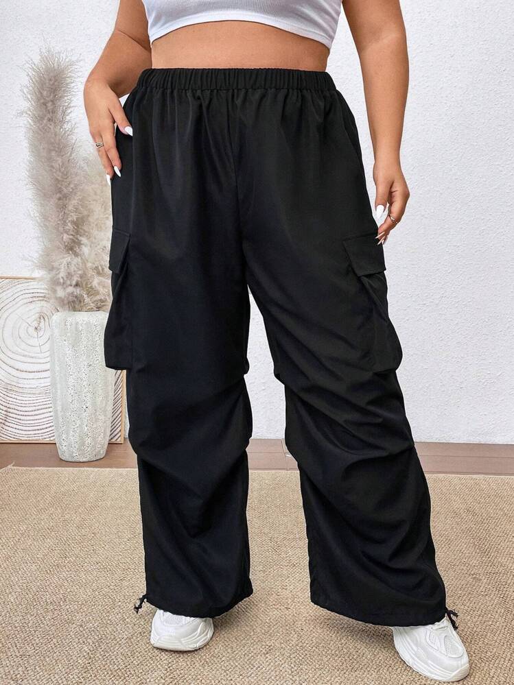 SHEIN CURVE+ 大きいサイズ カーゴパンツ ソリッドカラー マルチ