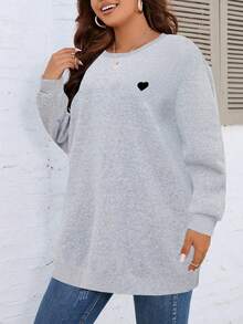 SHEIN LUNE Kích thước lớn Của phụ nữ Dài Tim Mô hình Áo nỉ - Xám - Xem 4