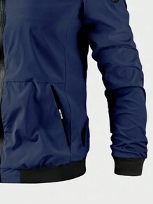 Manfinity Homme Men Letter Graphic Zip Up Bomber Jacket, Men Navy Blue Jacket, Men Bomber Jacket, Men Blue Jacket - Navy Blue - View 3