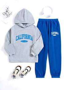 青少年女孩字母印花連帽衫和運動褲套裝 - 彩色 - 查看 6