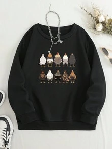 SHEIN EZwear Women's Chicken Print Drop Shoulder Sweatshirt - Black - View 5