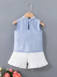 嬰兒女寶寶荷葉邊背心和短褲休閒套裝 - 彩色 - 查看 2