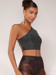 SHEIN BAE Women'S Solid Color One Shoulder Top With Back Cut-Out Design - Silver - View 5