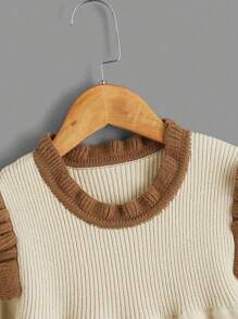 SHEIN Vestido Suéter De Manga Longa Decorado Com Babado De Contraste E Cor Para Meninas