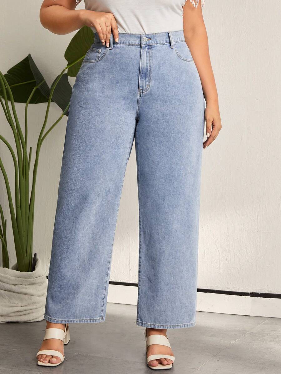 SHEIN LUNE Vaqueros Rectos De Talla Grande - Lavado ligero - Ver 1