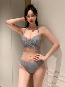 DAZY Của phụ nữ In Houndstooth Bộ Bikini - Đen và trắng - Xem 7