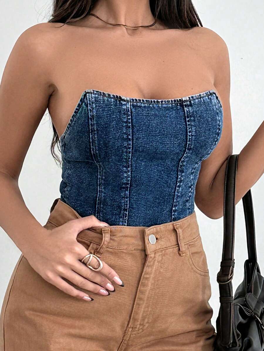 EURMUSE Women'S Tube Denim Top SHEIN USA — free download