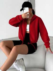 EURMUSE Women's Hoodie With Front Zipper, Drawstring Hem