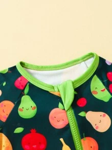 SHEIN Baby Girls' Cute Fruit Cartoon Pattern Printed Jumpsuit For Spring And Autumn - Multicolor - View 3